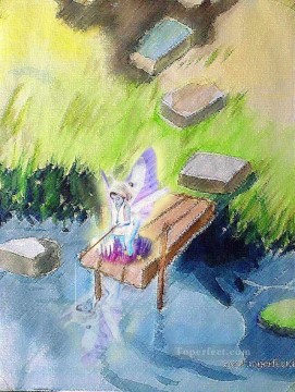 Toperfect Originals Painting - A fairy is fishing fairy original